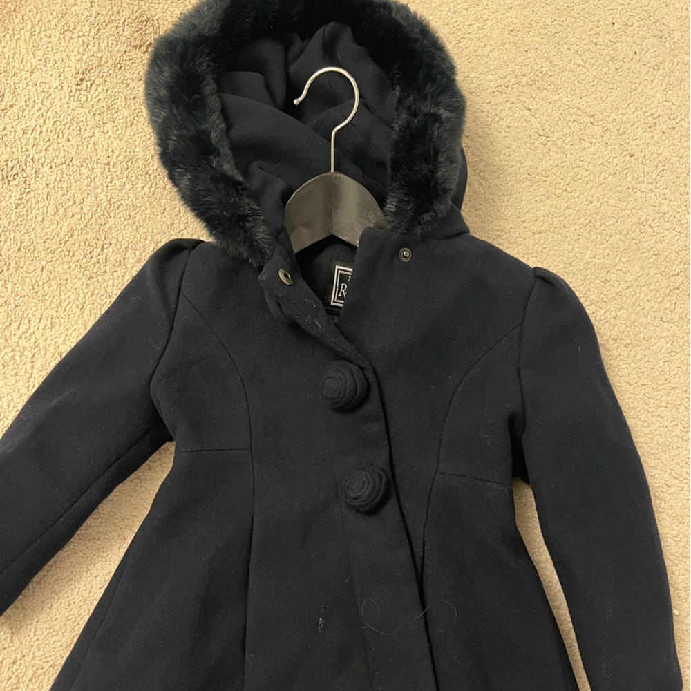 Rothschild Navy Pea Coat with Faux Fur Hood